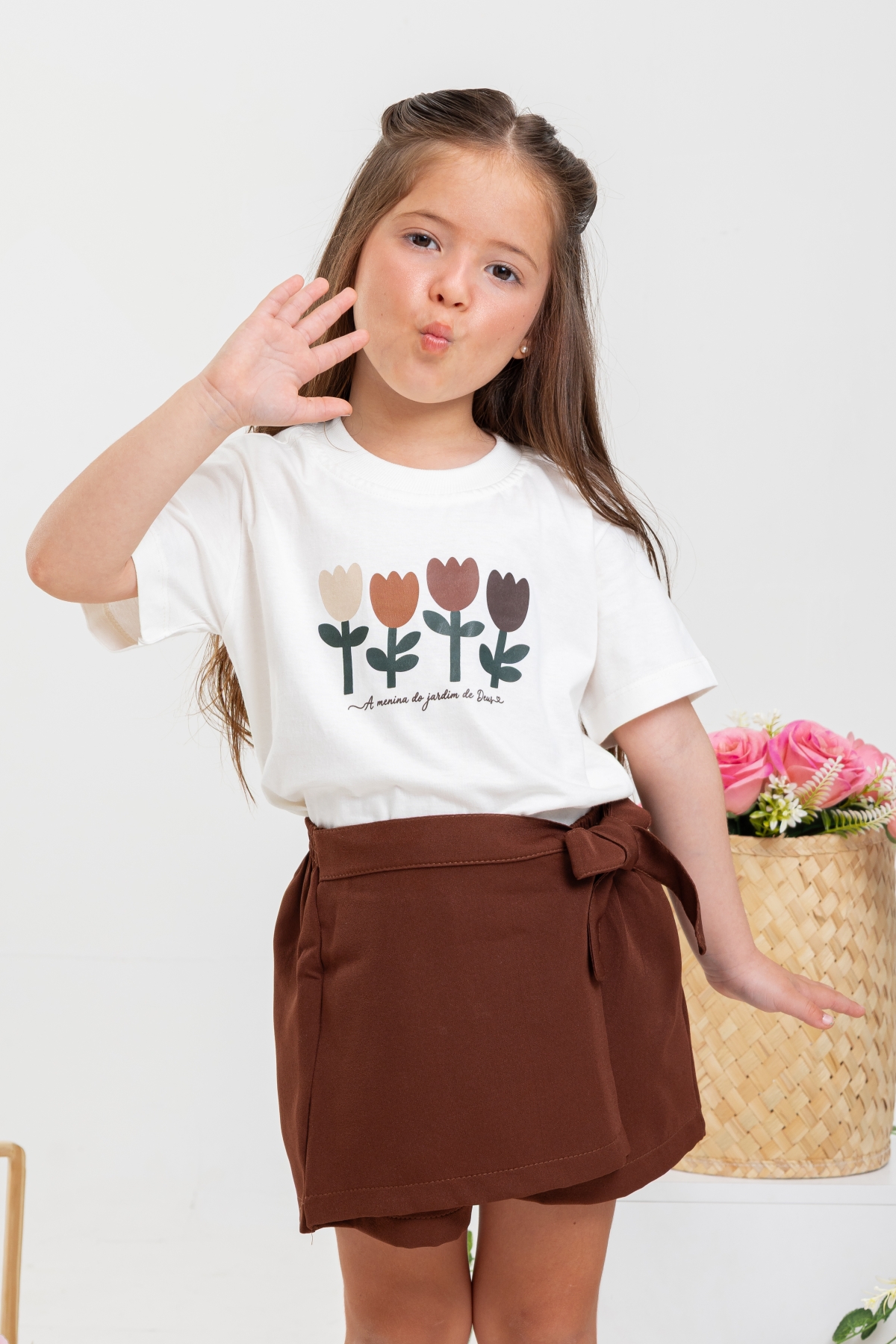 Conjunto Short Saia Marrom Tulipa 