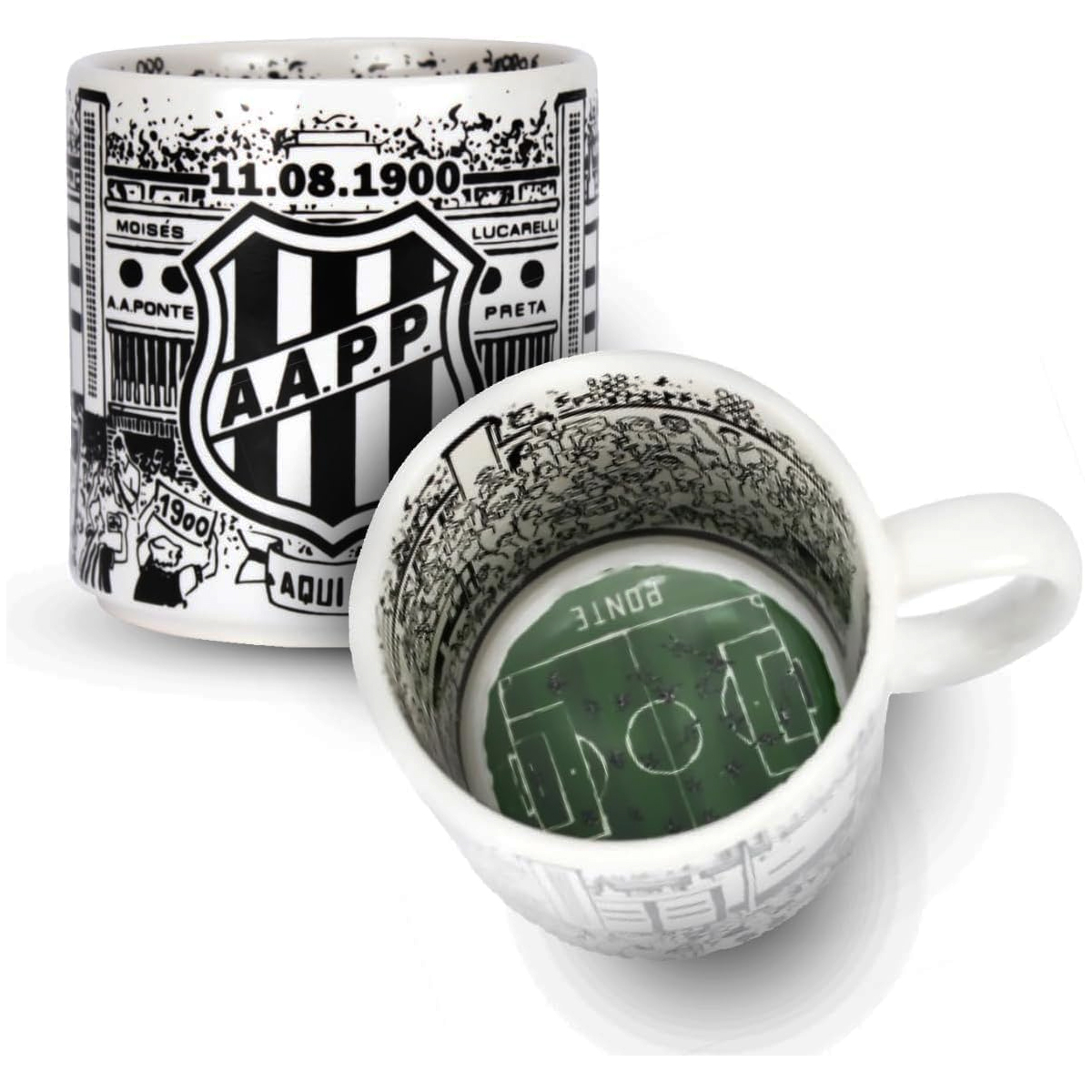 Caneca KazzaVip da Ponte Preta Futebol Clube Cer&acirc;mica 360 ML Est&aacute;dio Moises Lucarelli Licenciada Branco