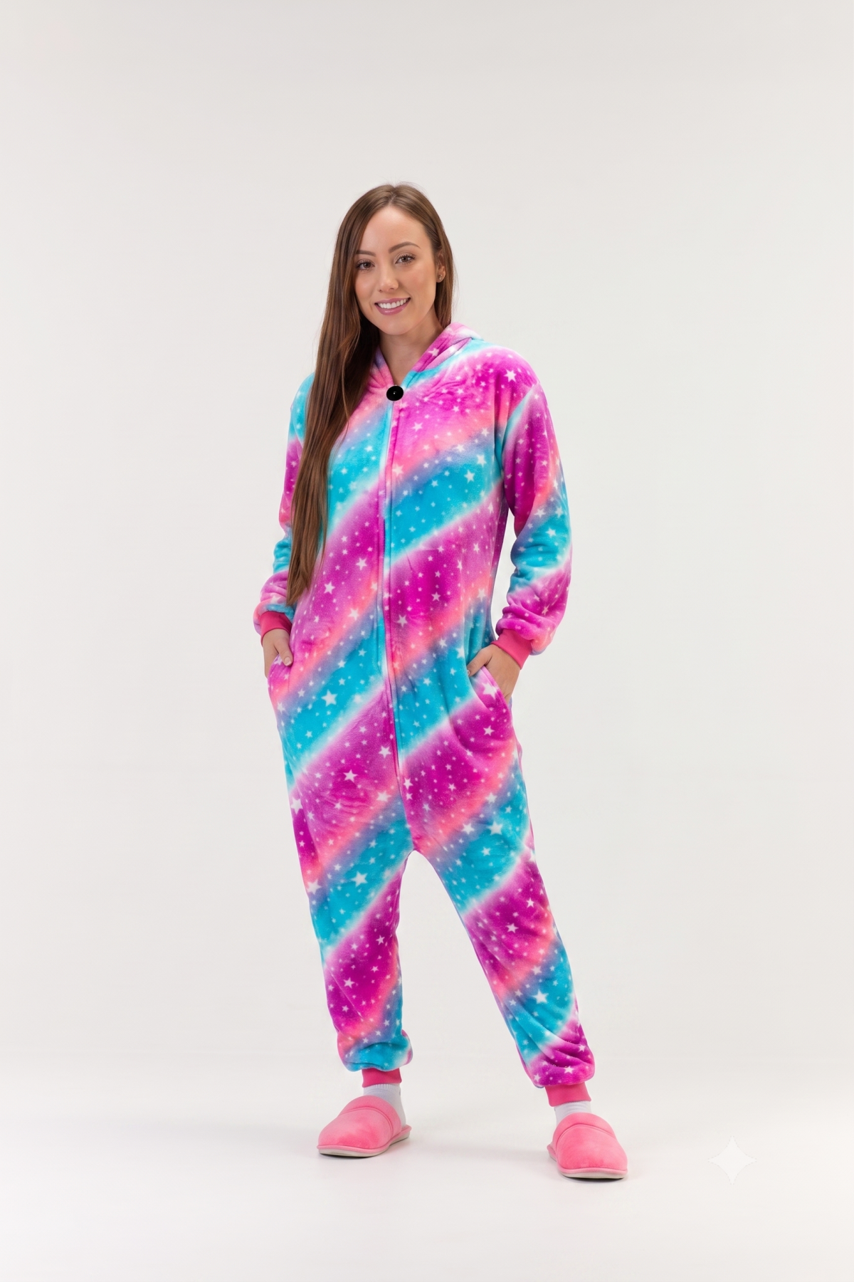 MACACÃO FEMININO ADULTO LONGO UNICÓRNIO ROSA - MUNDO DOS PIJAMAS