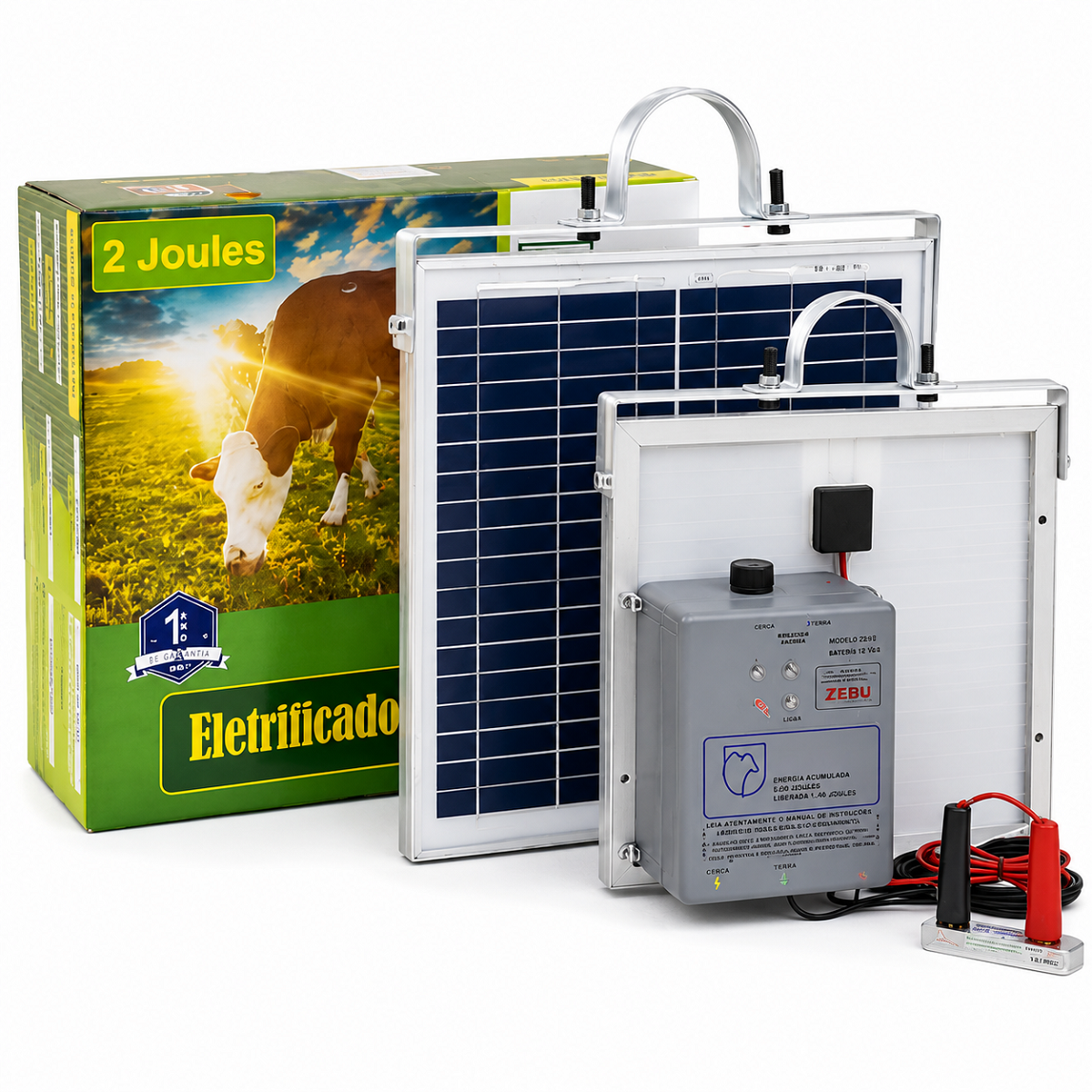 Eletrificador Solar Zebu ZS50i 2 Joules Cerca El&eacute;trica Rural Painel Solar 15W 3000m 12V