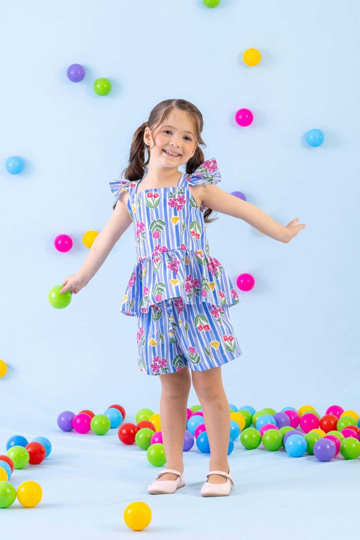 Conjunto Listra Azul Flores