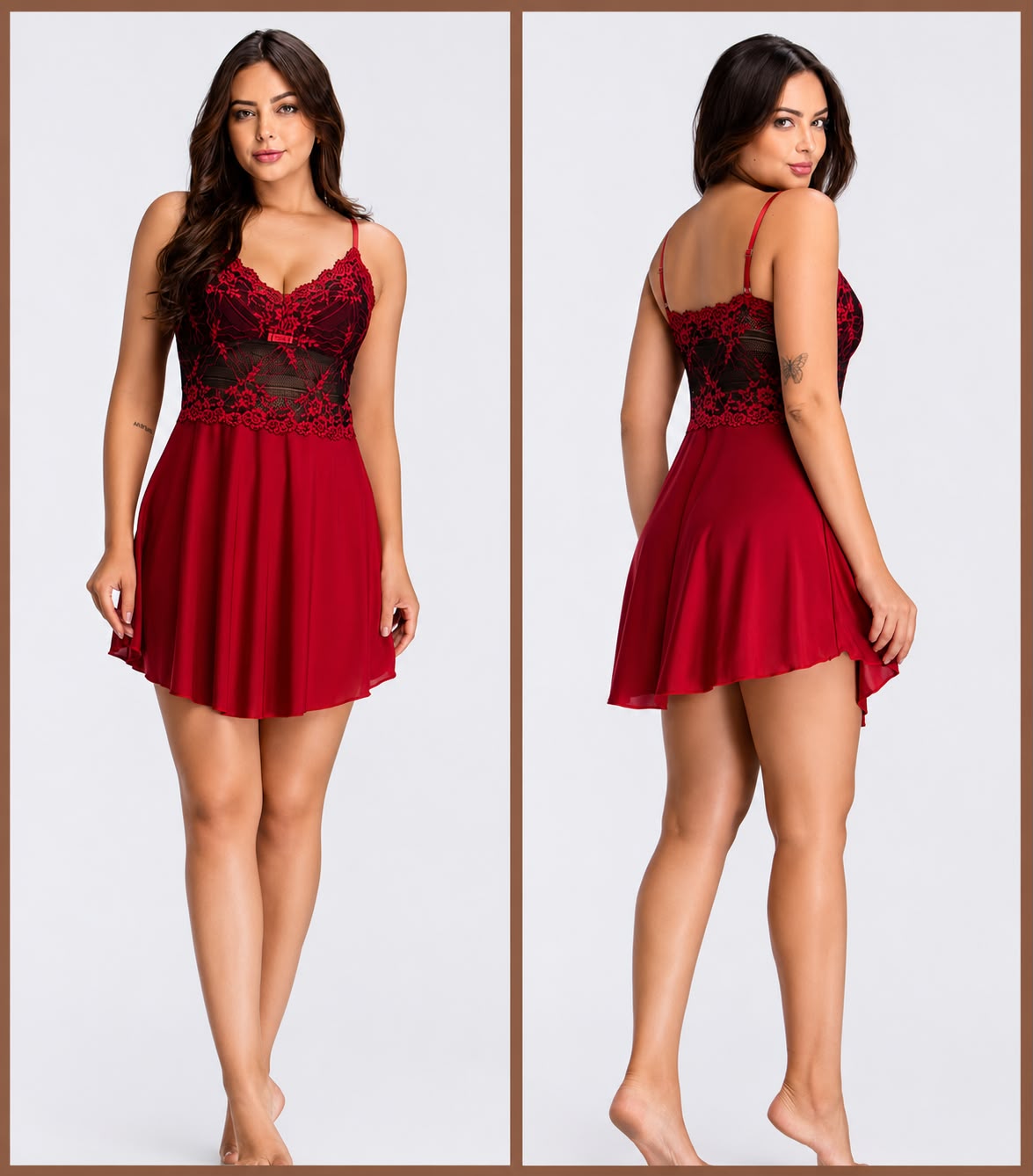 CAMISOLA DE ALÇA VERMELHA COM RENDA BICOLOR PRETA - ESSENCIAL