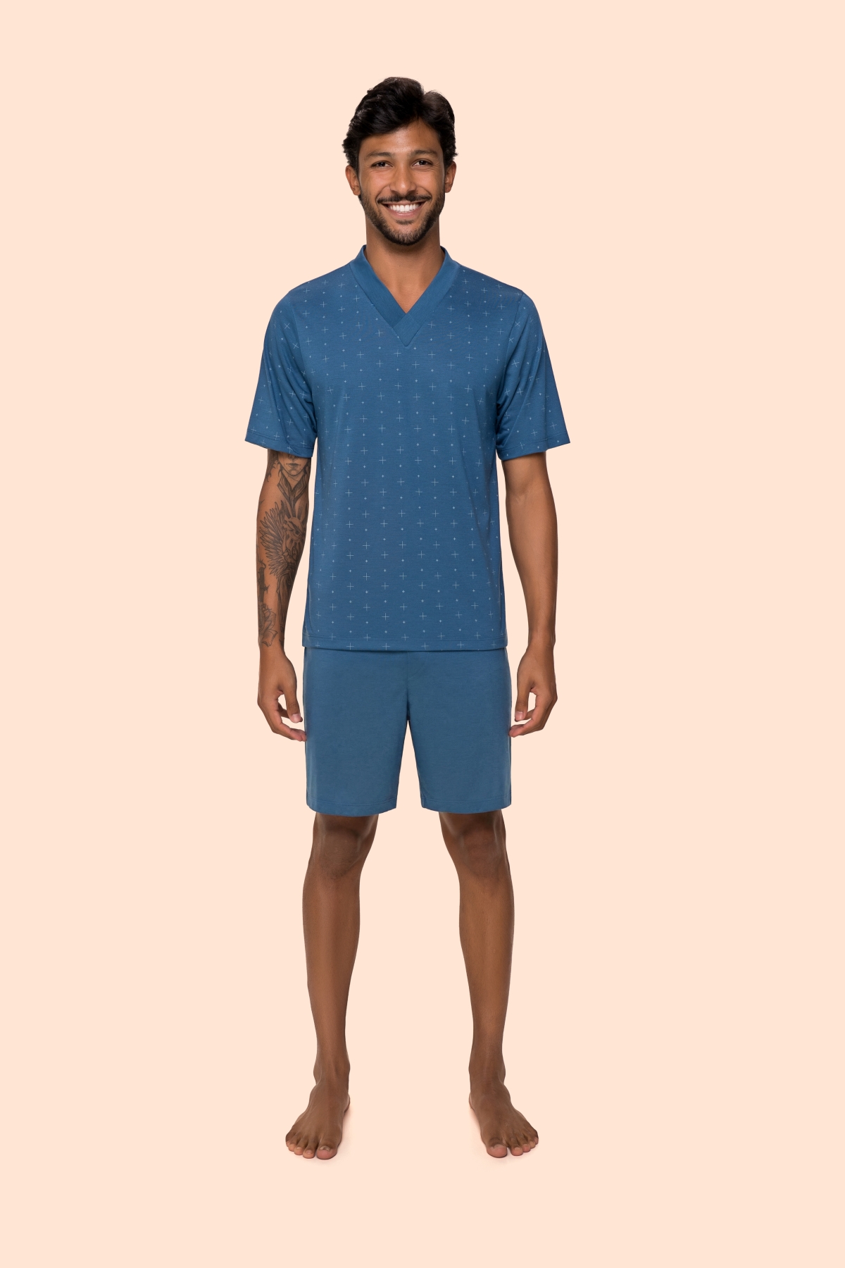 PIJAMA MASCULINO MANGA CURTA E BERMUDA AZUL - BOCEJINHO