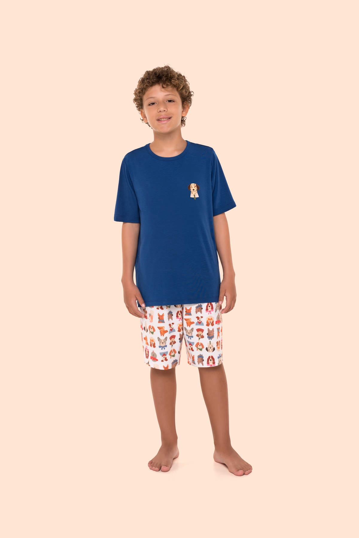 PIJAMA MASCULINO INFANTIL CURTO AZUL CACHORROS FAMÍLIA - BOCEJINHO