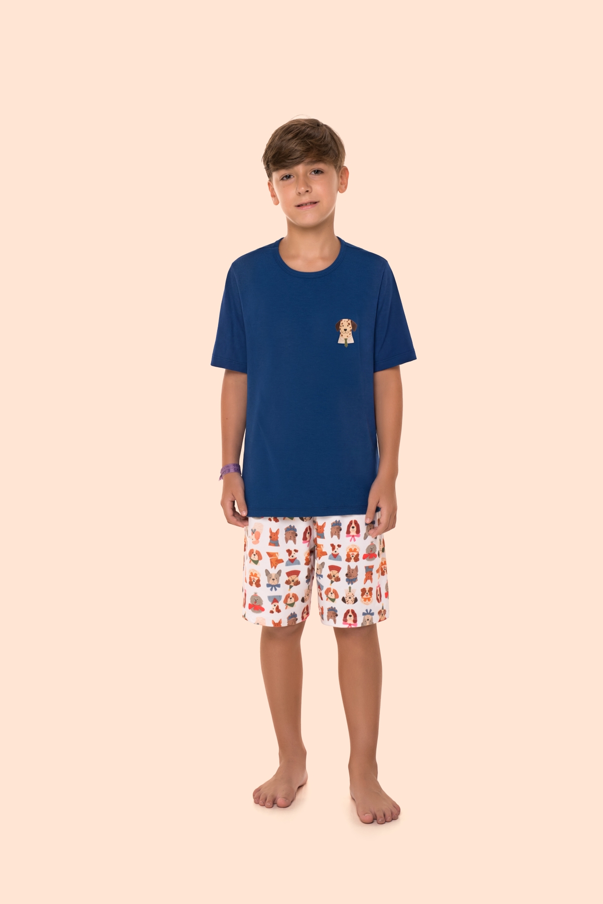 PIJAMA MASCULINO JUVENIL CURTO AZUL CACHORROS FAM&Iacute;LIA - BOCEJINHO
