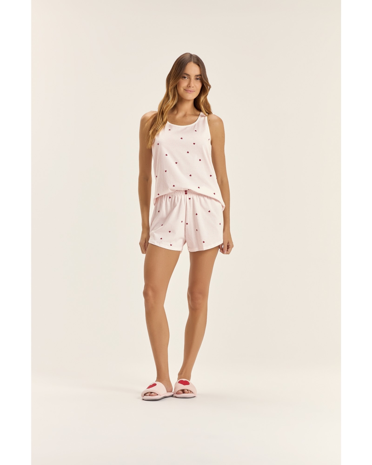 PIJAMA FEMININO DE REGATA COM SHORT LISTRADO ROSA - COR COM AMOR