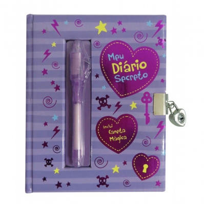Meu diário secreto - Roxo com caneta mágica luz de neon