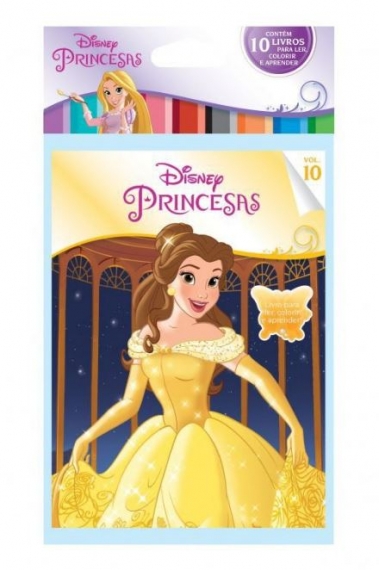Disney Princesas - Solapa média com 10 livros para ler, colorir e aprender