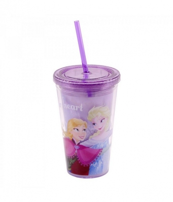Copo Com Canudo Anna & Elsa 450ml Frozen - Disney