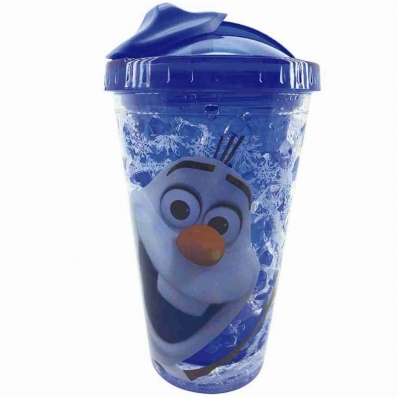 Copo Azul Com Canudo E Tampa Gel Congelante Olaf Frozen 450ml - Disney