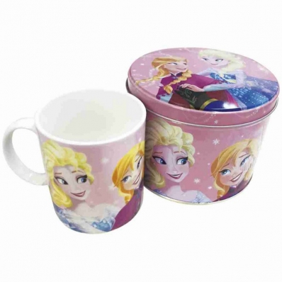 Caneca De Porcelana Rosa Na Lata Anna & Elsa Frozen 350ml - Disney
