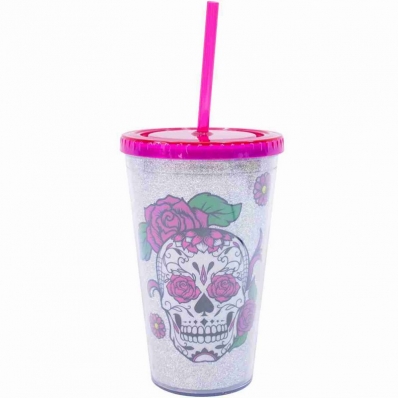 Copo Canudo Prata Caveira 450ml - Projeto Kiwi