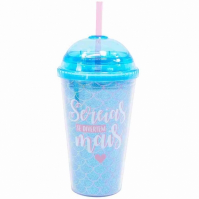 Copo Tampa Oval Azul Sereia 450ml - Projeto Kiwi