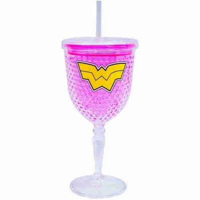 Copo Taça Com Canudo Gel Isolante Mulher Maravilha 300ml - Liga Da Justiça