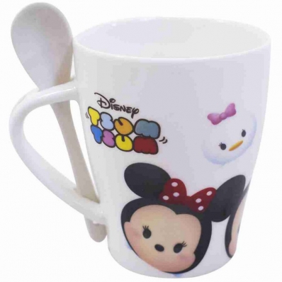 Caneca De Porcelana Com Colher Mickey & Minnie Tsum Tsum 310ml - Disney