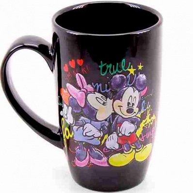 Caneca Porcelana Preta Mickey & Minnie 400ml - Disney