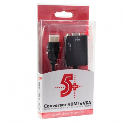 Conversor HDMI para VGA Com Saída de Áudio Com Cabo - 5+