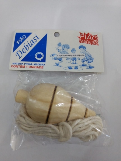 Peão de Madeira com corda - Brinquedo Infantil