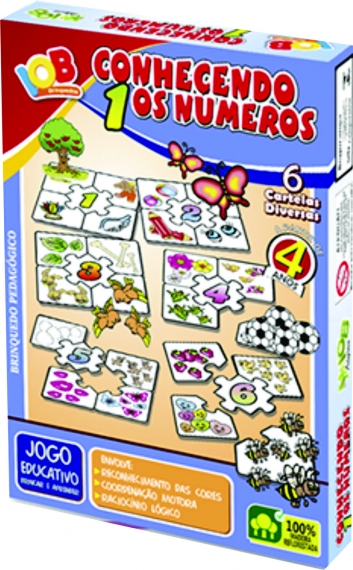Conhecendo os números 1 - Brinquedo pedagógico de madeira com 6 cartelas - IOB