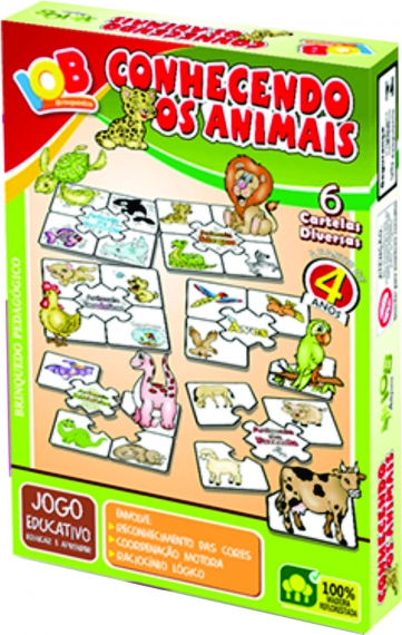 Conhecendo os Animais - Brinquedo pedagógico de madeira com 6 cartelas - IOB