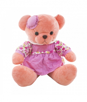 Ursa Salmão Sentada De Vestido Florido E Chapeuzinho 37cm
