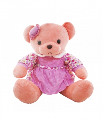 Ursa Salmão Sentada De Vestido Florido E Chapeuzinho 45cm