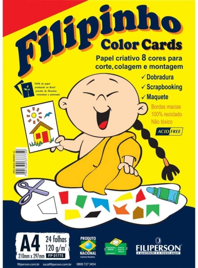 Papel filipinho criativo 8 cores A4 120g 210X297mm - 24 Folhas - Filiperson