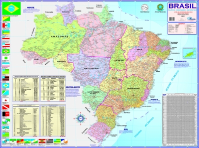 Mapa do Brasil Político e Rodoviário plastificado Cart. s/ moldura 120x90cm