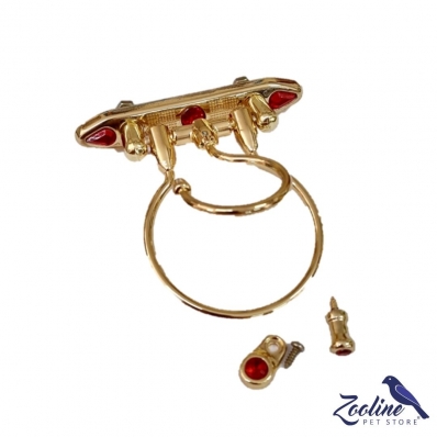 KIT LUXO - ALÇA + PUXADOR + TRAMELA DOURADA - COM PEDRAS VERMELHAS - P