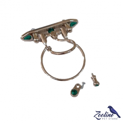 KIT LUXO - ALÇA + PUXADOR + TRAMELA PRATA - COM PEDRAS VERDES - P
