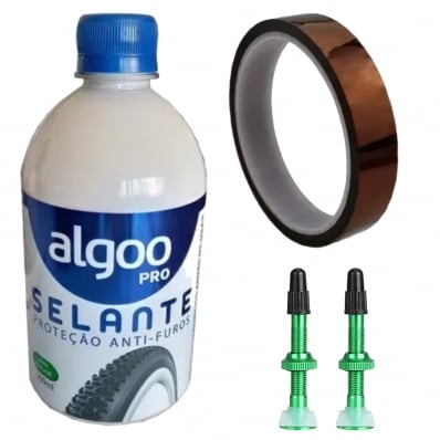 Kit Tubeless Algoo Selante 500ml + Válvulas+ Fita 30m