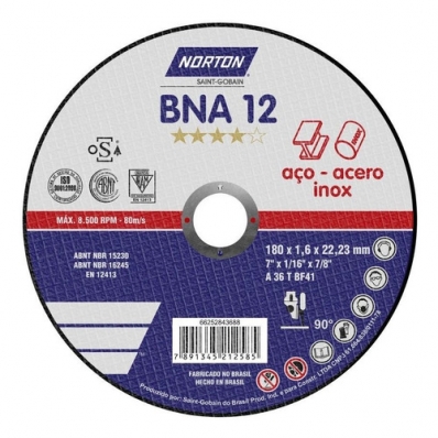 Disco Corte Aco Inox Bna 180x1,6x22,2mm