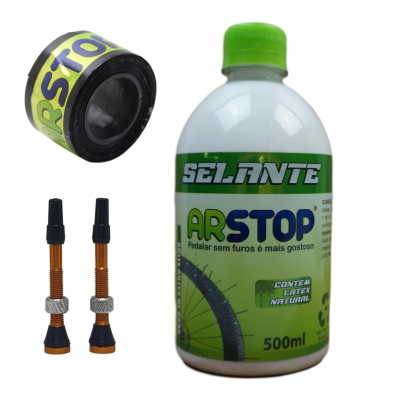 Kit Tubeless Arstop Selante 500ml + Válvulas+ Fita Ciclismo