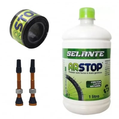 Kit Tubeless Arstop Selante 1000ml + Válvulas + Fita Bike