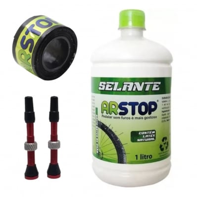 Kit Tubeless Arstop Selante 1000ml + Válvulas + Fita Bike