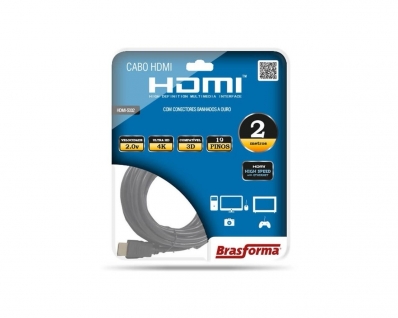 Cabo Hdmi Plasma/Tv Lcd 2,00M 2.0 Hd 4K Preto Blister
