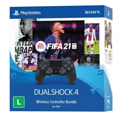 CONTROLE PS4 PRETO + FIFA 21