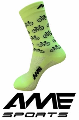 MEIA 27 AMARELO FLUOR COM BIKE PRETAS - AME SPORTS