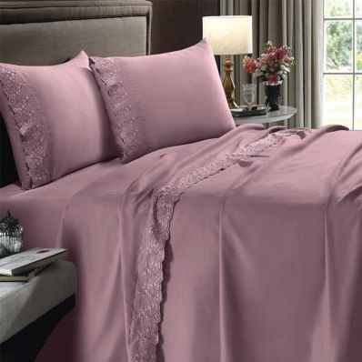 Jogo de Cama Buettner King 4 Pçs Sonata com Aplicação de Renda Rosa