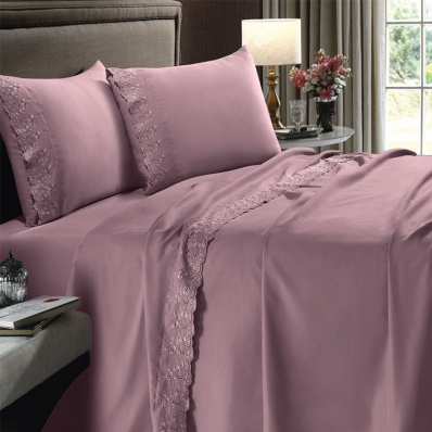 Jogo de Cama Buettner Queen 4 Pçs Sonata com Renda Rosa