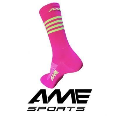 MEIA 37 ROSA FLUOR COM LISTRA AMARELA TAM 38 A 43 - AME SPORTS