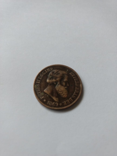 Moeda antiga Brasil 20 Reis 1869 Bronze Horizontal