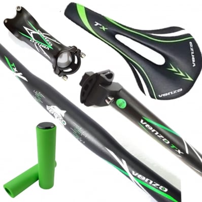 Kit Venzo Tx Canote Mesa Guidão Manopla Selim Mtb Bike Verde