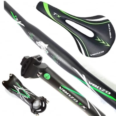 Kit Venzo Tx Canote Mesa Guidão Selim Mtb Bike Verde