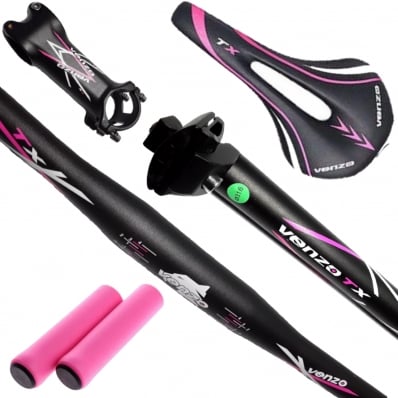 Kit Venzo Tx Canote Mesa Guidão Manopla Selim Mtb Bike Rosa