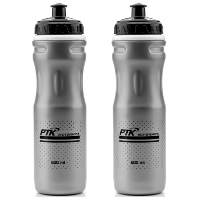 2x Garrafas Caramanhola Ciclismo Bike PTK Squeeze isotérmica Cinza