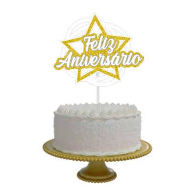 Topo de Bolo Feliz Aniversário Estrela Azul Piffer