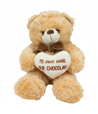 Urso Sentado Te Amo Mais Que Chocolate 21cm - Pelúcia