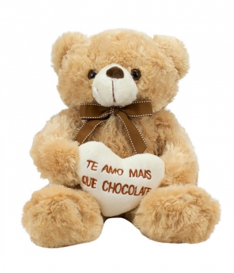 Urso Sentado Te Amo Mais Que Chocolate 29cm - Pelúcia