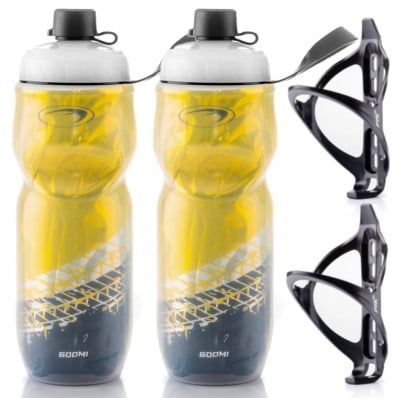 2x Garrafas Caramanhola Térmica Com Suporte 600ml Ptk Amarelo